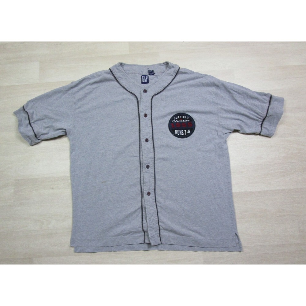 GAP Vintage 1990s Faded Gray Button Baseball Varsity Style Jersey Shirt‎ (L)
